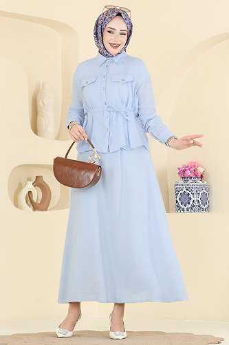 moda selvim Çift Cepli 2 li Takım 373ASN888 Bebe Mavisi - Thumbnail