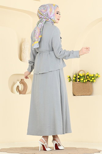 moda selvim Çift Cepli 2 li Takım 373ASN888 Gri - Thumbnail