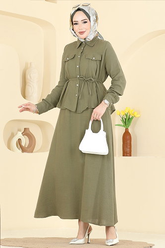 moda selvim Çift Cepli 2 li Takım 373ASN888 Haki - Thumbnail