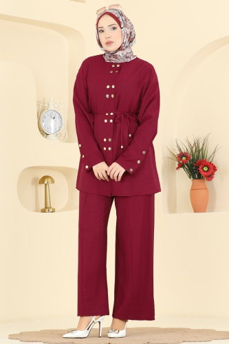 H.B.S. - Çift Düğmeli 2 li Takım 3299HBS856 Bordo