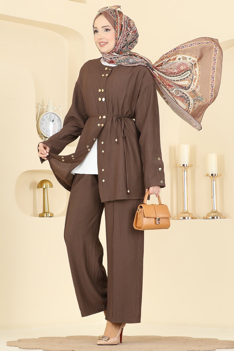 Çift Düğmeli 2 li Takım 3299HBS856 Kahve
