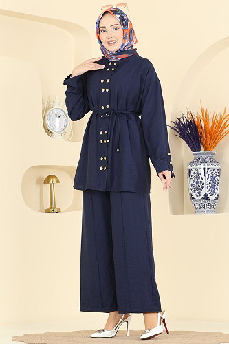 moda selvim Çift Düğmeli 2 li Takım 3299HBS856 Laci - Thumbnail