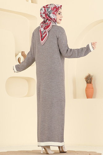 moda selvim Çift Düğmeli Triko Elbise 1356MT581 Koyu Vizyon - Thumbnail