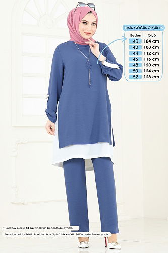 moda selvim Çift Katlı Aerobin Takım PL8034 İndigo&Ekru - Thumbnail