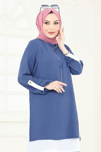 moda selvim Çift Katlı Aerobin Takım PL8034 İndigo&Ekru - Thumbnail