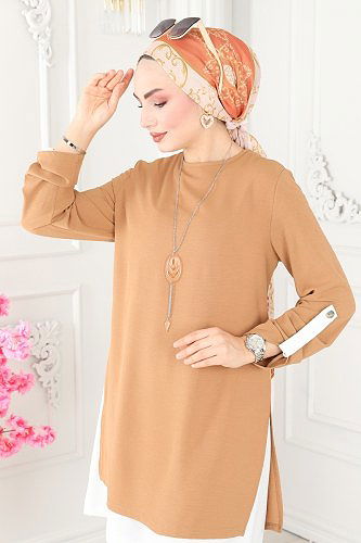 moda selvim Çift Katlı Aerobin Takım PL8034 Latte&Ekru - Thumbnail