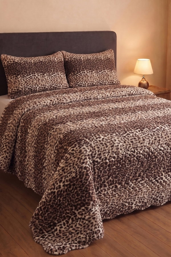 Modaselvim EV YAŞAM Çift Kişilik Pike Takımı 8522BLH1197 Desen2 Leopar
