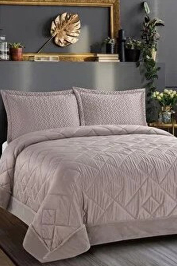 Modaselvim EV YAŞAM Çift Kişilik Saten Yatak Örtüsü 8532BLH1197 Açık Kahve