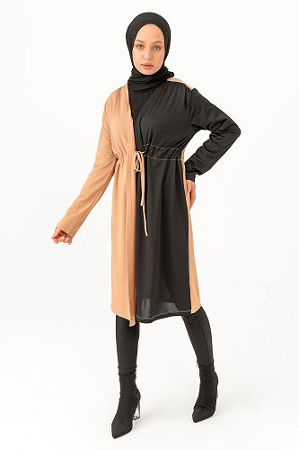 moda selvim Çift Renkli Hırka TFS3757-M Siyah - Thumbnail