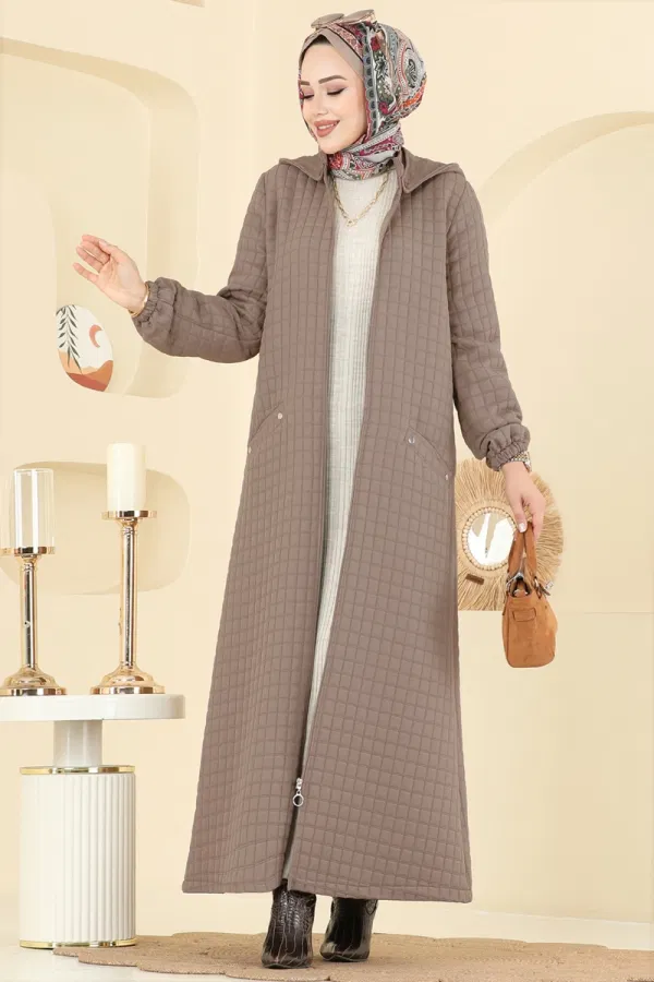 Modaselvim Ferace Çıkarılabilir Kapüşonlu Kapitone Ferace 1998TRT545 Koyu Vizyon