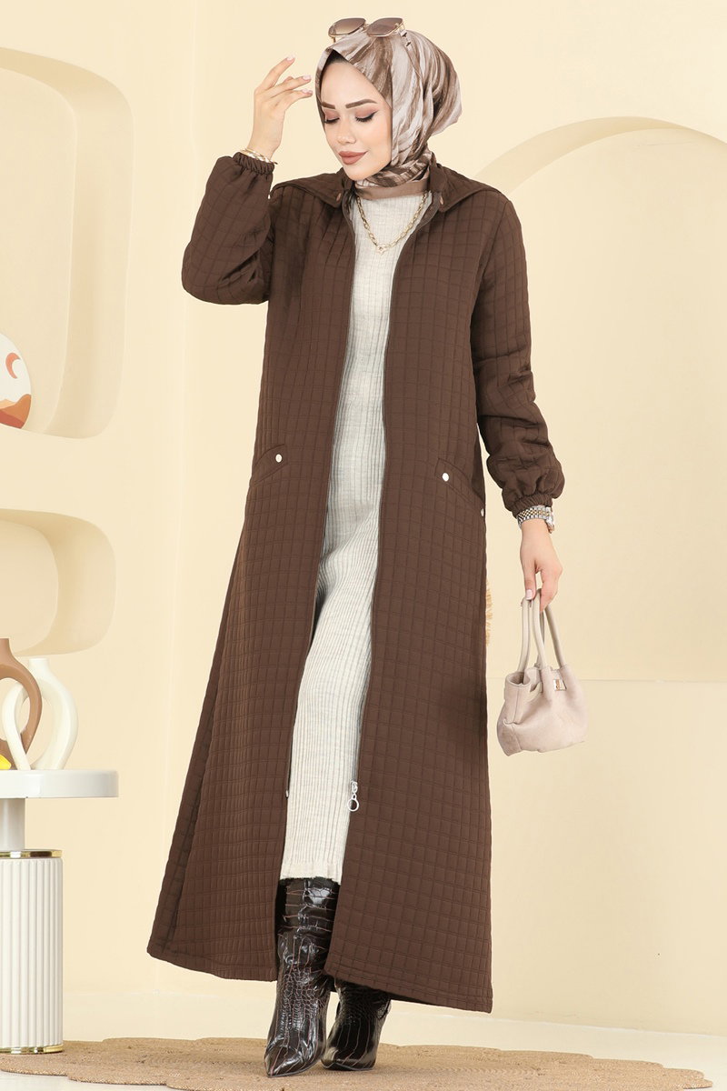 Çıkarılabilir Kapüşonlu Kapitone Ferace 1998TRT545 Taba - Moda Selvim