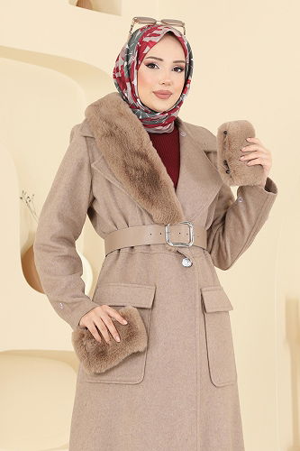 moda selvim Çıkarılabilir Kürklü Kaşe Kaban 8161AB368 Vizyon - Thumbnail