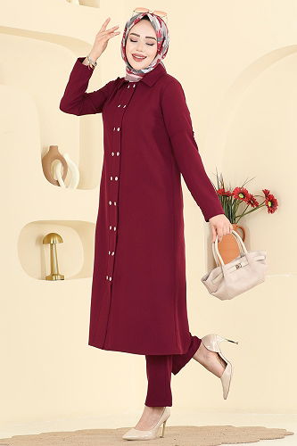 moda selvim Çıtçıt Aksesuarlı Dabıl Takım 24020UKB139 Bordo - Thumbnail