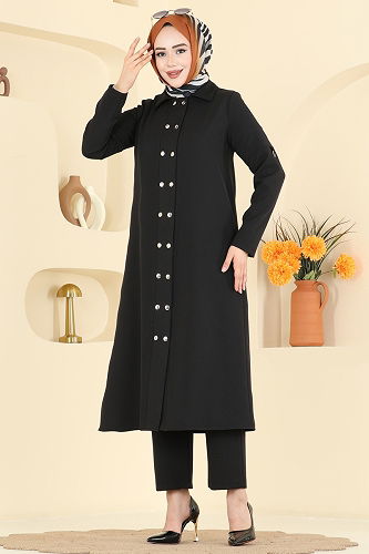 moda selvim Çıtçıt Aksesuarlı Dabıl Takım 24020UKB139 Siyah - Thumbnail