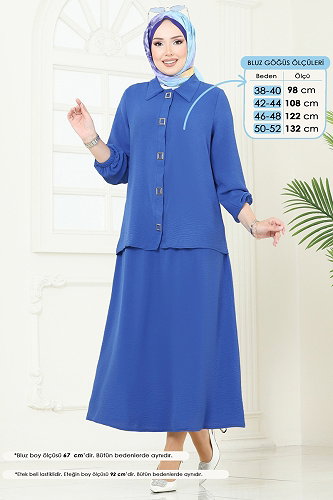 moda selvim Çıtçıt Detay Etekli Takım 6022UZ662 İndigo - Thumbnail