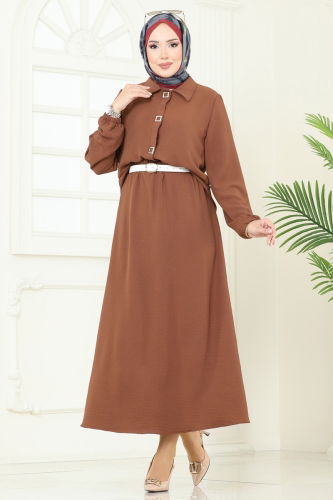 moda selvim Çıtçıt Detay Etekli Takım 6022UZ662 Kahve - Thumbnail