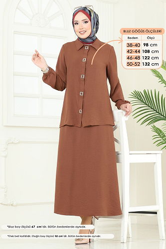 moda selvim Çıtçıt Detay Etekli Takım 6022UZ662 Kahve - Thumbnail