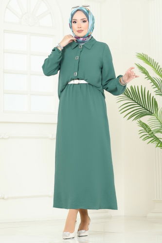 moda selvim Çıtçıt Detay Etekli Takım 6022UZ662 Koyu Mint - Thumbnail
