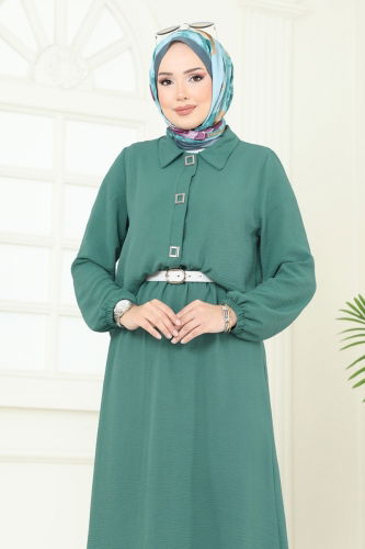 moda selvim Çıtçıt Detay Etekli Takım 6022UZ662 Koyu Mint - Thumbnail