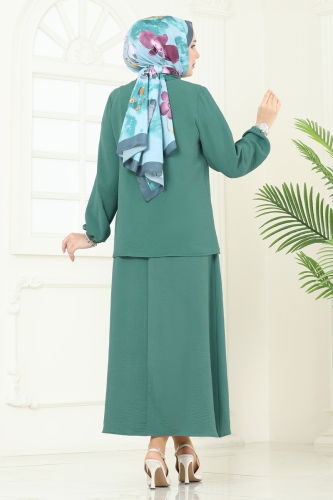 moda selvim Çıtçıt Detay Etekli Takım 6022UZ662 Koyu Mint - Thumbnail