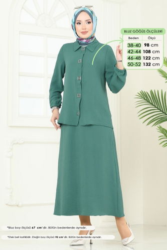 moda selvim Çıtçıt Detay Etekli Takım 6022UZ662 Koyu Mint - Thumbnail
