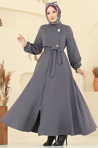 moda selvim Çıtçıt Detaylı Dabıl Ferace 2726SL432 Antrasit - Thumbnail