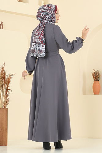 moda selvim Çıtçıt Detaylı Dabıl Ferace 2726SL432 Antrasit - Thumbnail