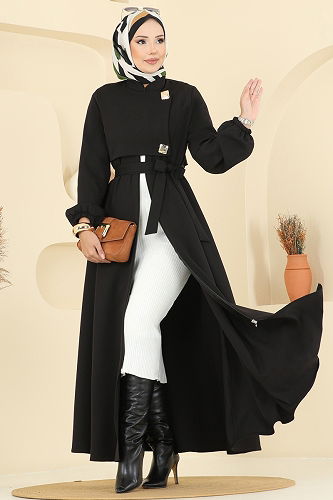 moda selvim Çıtçıt Detaylı Dabıl Ferace 2726SL432 Siyah - Thumbnail