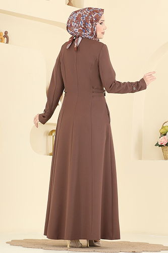 moda selvim Çıtçıt Detaylı Dabıl Ferace 2803SL432 Kahve - Thumbnail