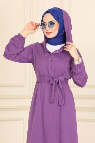 moda selvim Çıtçıt Detaylı Spor Elbise 1043MRT754 Lila - Thumbnail