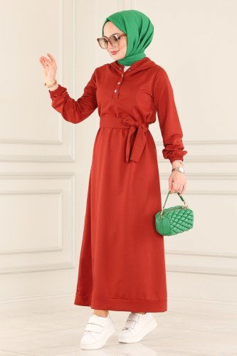 moda selvim Çıtçıt Detaylı Spor Elbise 1043MRT754 Tarçın - Thumbnail