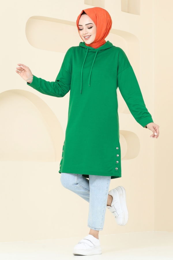 Modaselvim Tunik Çıtçıt Detaylı Spor Tunik 5047UZ662 Benetton Yeşili