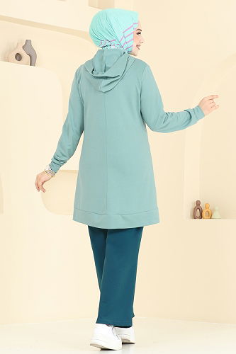 moda selvim Çıtçıt Detaylı Tesettür Takım 2610SL432 Mint&Petrol - Thumbnail
