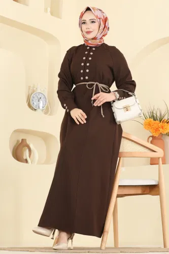 S.L. - Çıtçıt Düğme Detaylı Elbise 2790SL432 Acı Kahve