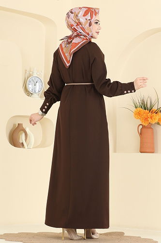 moda selvim Çıtçıt Düğme Detaylı Elbise 2790SL432 Acı Kahve - Thumbnail