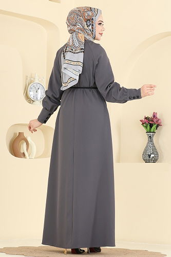 moda selvim Çıtçıt Düğme Detaylı Elbise 2790SL432 Antrasit - Thumbnail