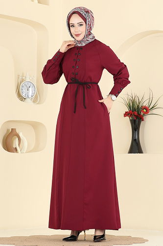 moda selvim Çıtçıt Düğme Detaylı Elbise 2790SL432 Bordo - Thumbnail