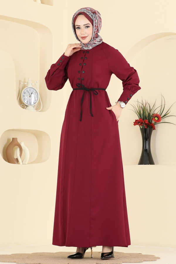 Modaselvim SEZON SONU %70 + %20 Çıtçıt Düğme Detaylı Elbise 2790SL432 Bordo