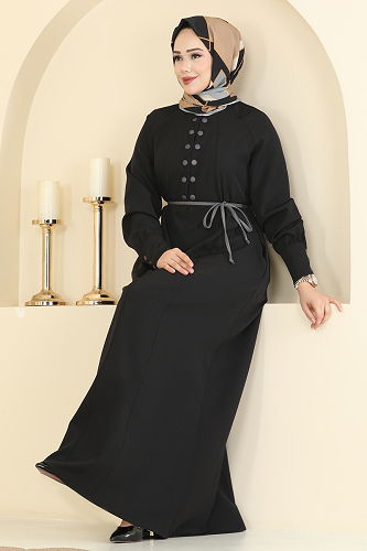moda selvim Çıtçıt Düğme Detaylı Elbise 2790SL432 Siyah - Thumbnail