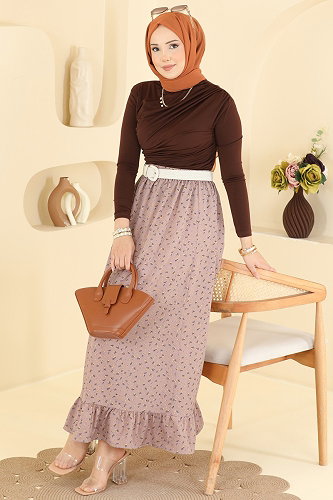 moda selvim Çıtır Desen Jesika Etek 133NZRK1200 Vizyon - Thumbnail