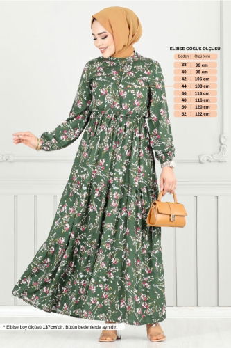 MRV B.G.S. - Çıtır Desen Viskon Elbise 7122BGS895-M Haki