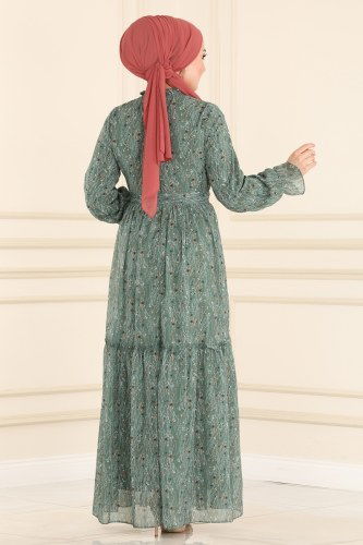 moda selvim Çıtır Desenli Şifon Elbise 5153AL357 Mint - Thumbnail