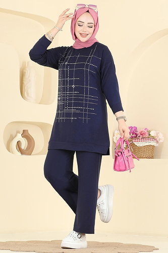 moda selvim Çizgi Desen Detaylı 2 li Takım 2797AYD574 Laci - Thumbnail