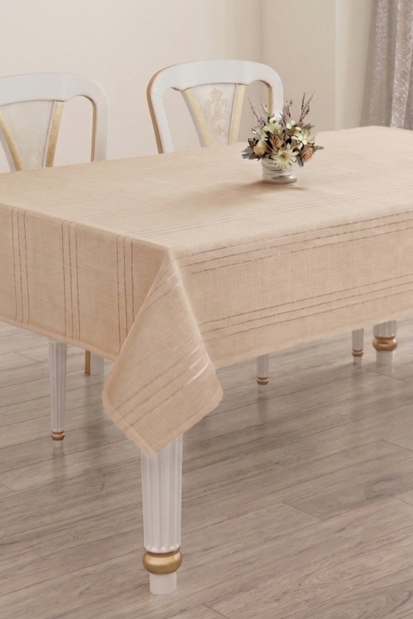 Modaselvim EV YAŞAM Çizgi Desenli Masa Örtüsü 1052HB1195 Latte