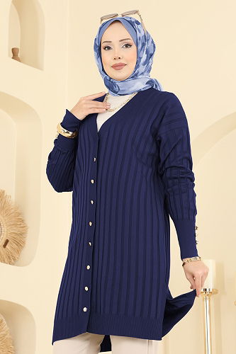 moda selvim Çizgi Desenli Merserize Triko Hırka 3179UZ662 Laci - Thumbnail