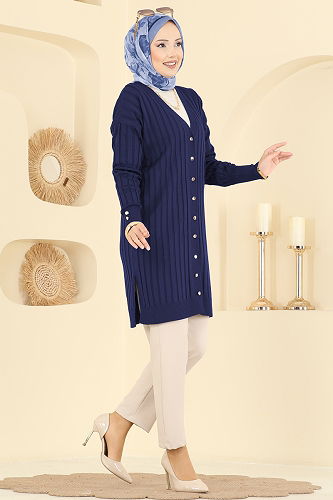 moda selvim Çizgi Desenli Merserize Triko Hırka 3179UZ662 Laci - Thumbnail