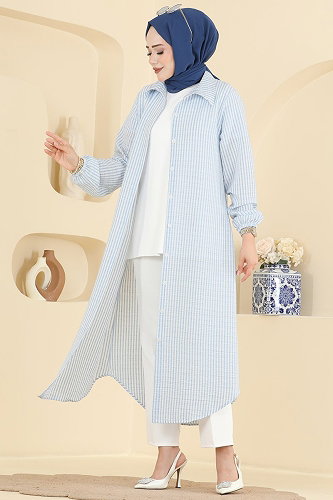 moda selvim Çizgi Desenli Uzun Tunik 220NZRK1200 Bebe Mavisi - Thumbnail