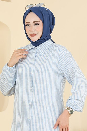moda selvim Çizgi Desenli Uzun Tunik 220NZRK1200 Bebe Mavisi - Thumbnail