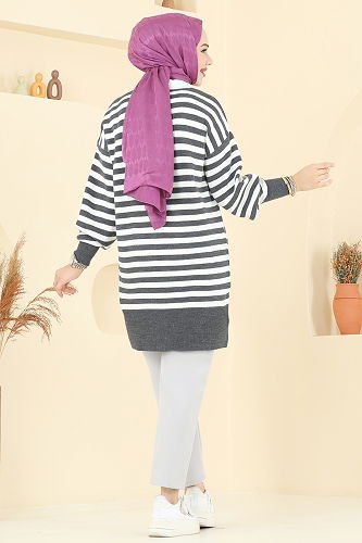 moda selvim Çizgi Detay Triko Tunik 6005KL398 Antrasit - Thumbnail