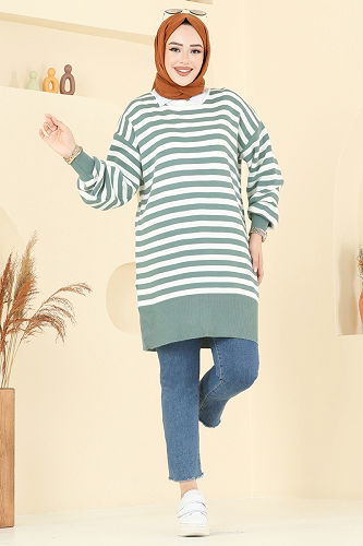 moda selvim Çizgi Detay Triko Tunik 6005KL398 Mint - Thumbnail